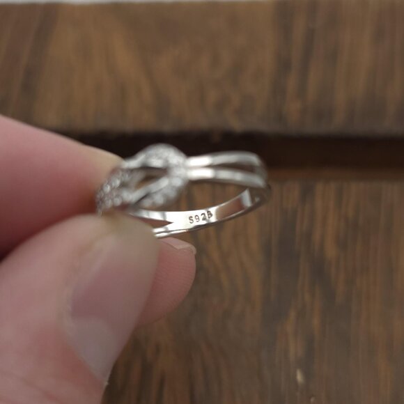 Size 5.25 Sterling Silver Woven Belt Cubic Zirconia Ring A1146 - Picture 5 of 8